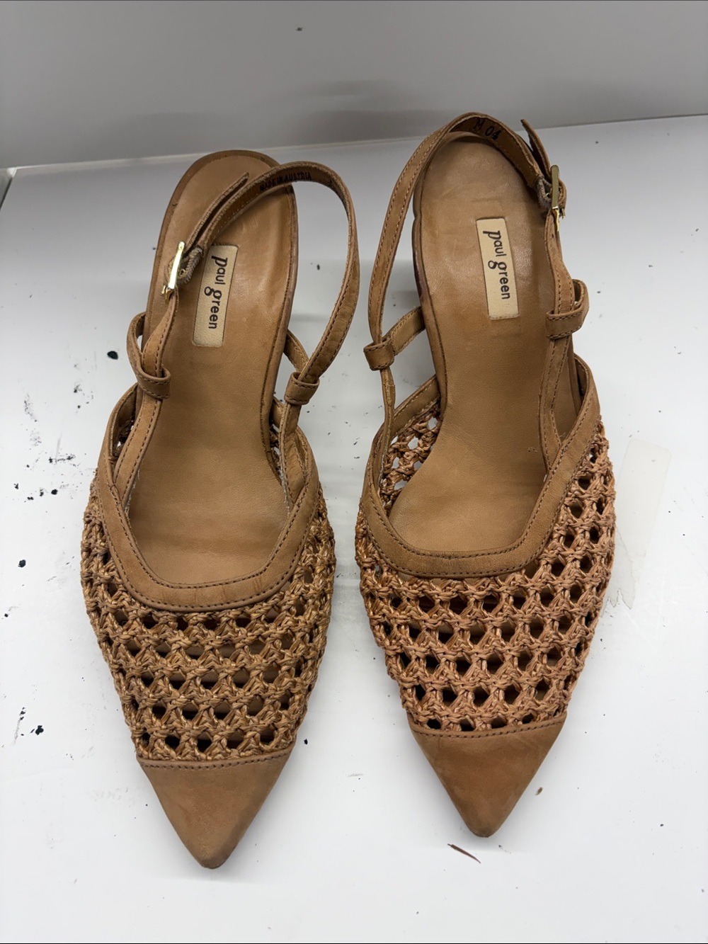 Used Paul Green Women’s Tan Woven Slingback Pointed Flats AU size 4.5